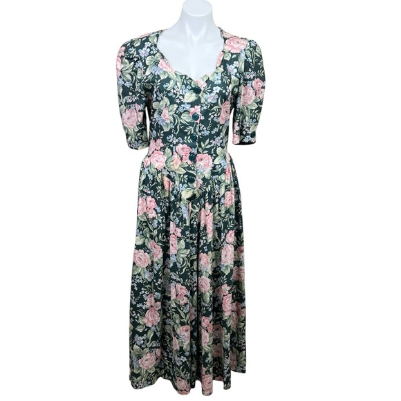 E.D. Michaels Dresses & Skirts - E.D. Michaels by Melanie Drucker Vintage Floral Midi Dress Green Pink 80s
